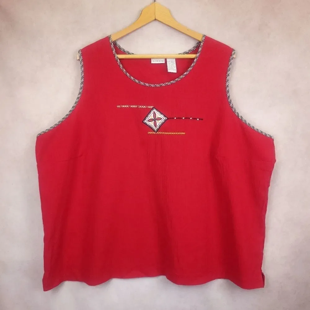 Vintage Koret Red Sleeveless Top Size 28W - Picture 1 of 4